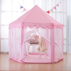 Girls Large Playhouse Kids Castle Play Tent with Star Lights Toy for Children Indoor and Outdoor Games, 55'' x 53'' (DxH) (Pink Tent with Star Lights)