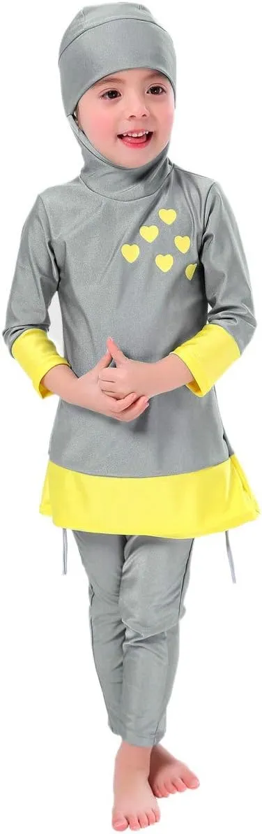 Girls Muslim Swimsuit Sweetheart Top   Pants Full Coverage Swimwear Islamic Cap Swimming Burkini Bathing Suit