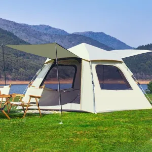GIZNXBA Family Camping Tent, Beach Tent Pop Up Shade, Instant Tent with 2 Mesh Windows & 2 Doors, Backpacking Tents for Outdoor Camping, Party, Hiking (Color : /Beige-5 Person, Size : A)