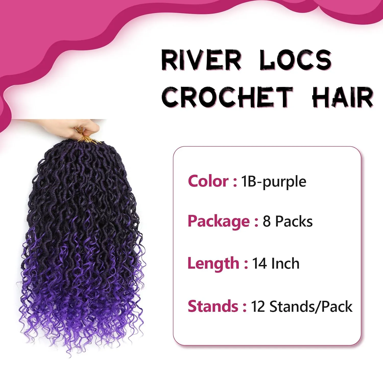 Goddess Loc Crochet Hair 14inch 8 Packs Faux Locs Crochet Hair for Black Women 1B/Purple Pre Looped River Locs with Curly Ends