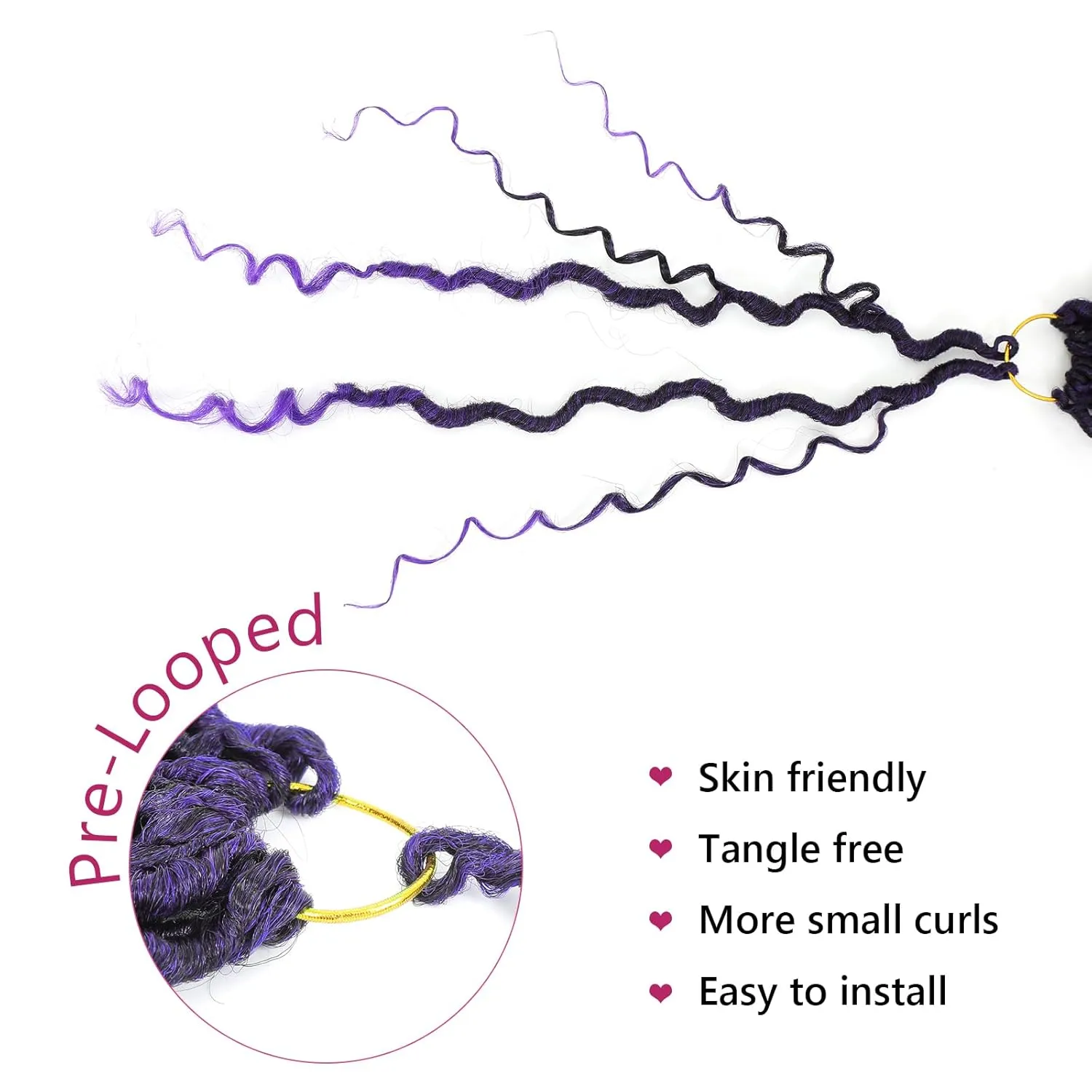 Goddess Loc Crochet Hair 14inch 8 Packs Faux Locs Crochet Hair for Black Women 1B/Purple Pre Looped River Locs with Curly Ends