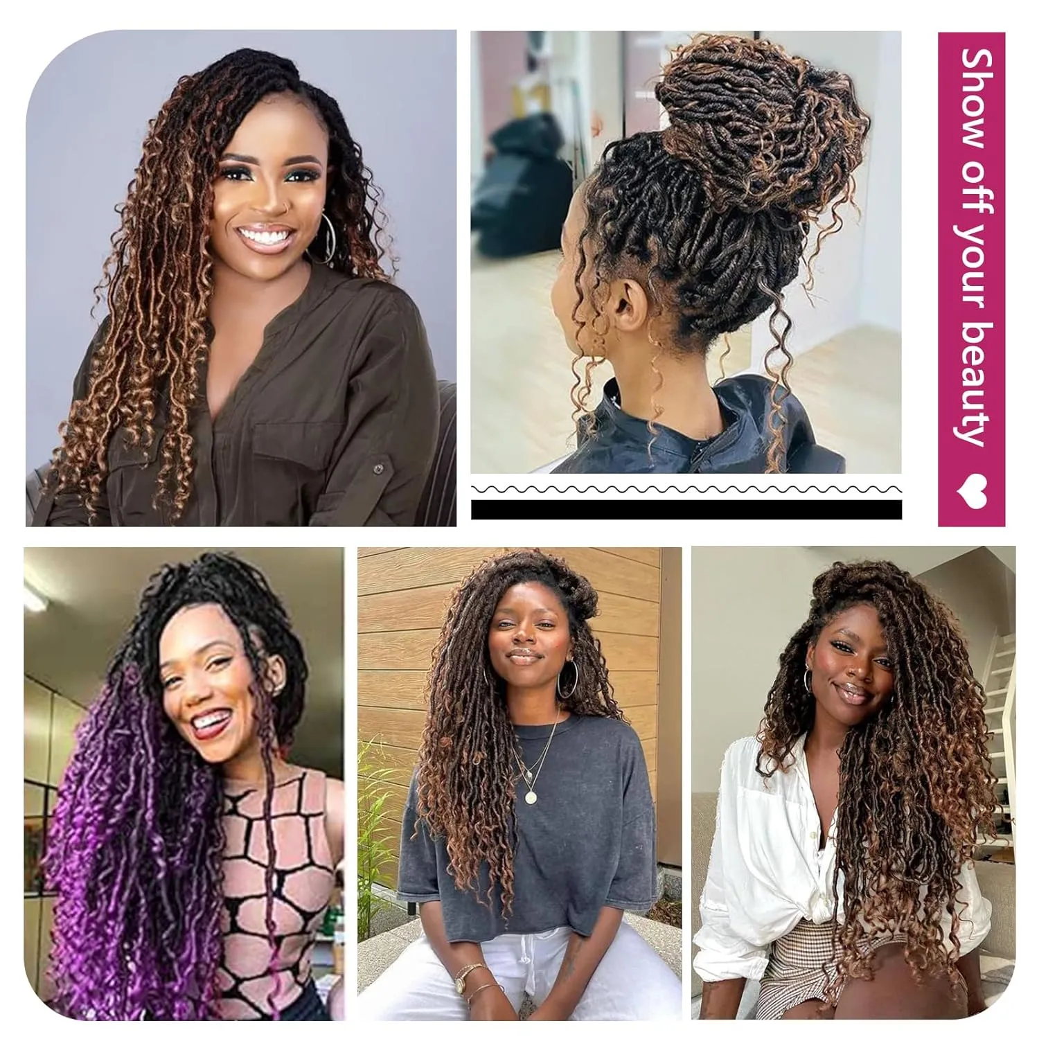 Goddess Loc Crochet Hair 14inch 8 Packs Faux Locs Crochet Hair for Black Women 1B/Purple Pre Looped River Locs with Curly Ends