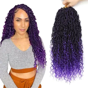 Goddess Loc Crochet Hair 14inch 8 Packs Faux Locs Crochet Hair for Black Women 1B/Purple Pre Looped River Locs with Curly Ends