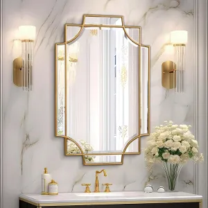 Gold Bathroom Mirror for Wall, 24"x36" Rectangle Vanity Mirror, Modern Wall Decor Mirror for Entryway, Living Room, Bedroom (Horizontal/Vertical)