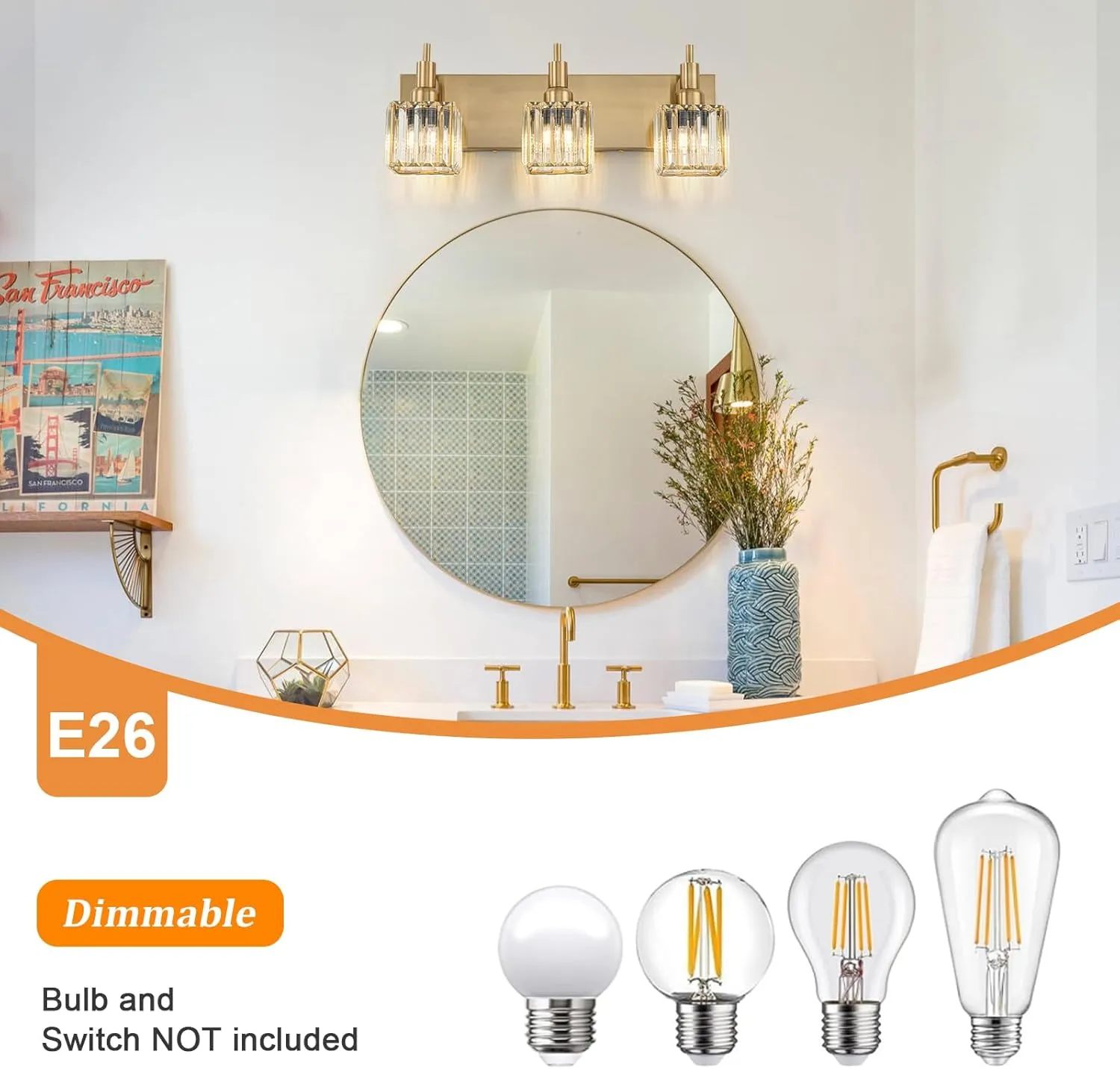 Gold Bathroom Vanity Lights - 3 Lights Crystal Bathroom Lighting Fixtures Over Mirror Modern Gold Crystal Wall Light