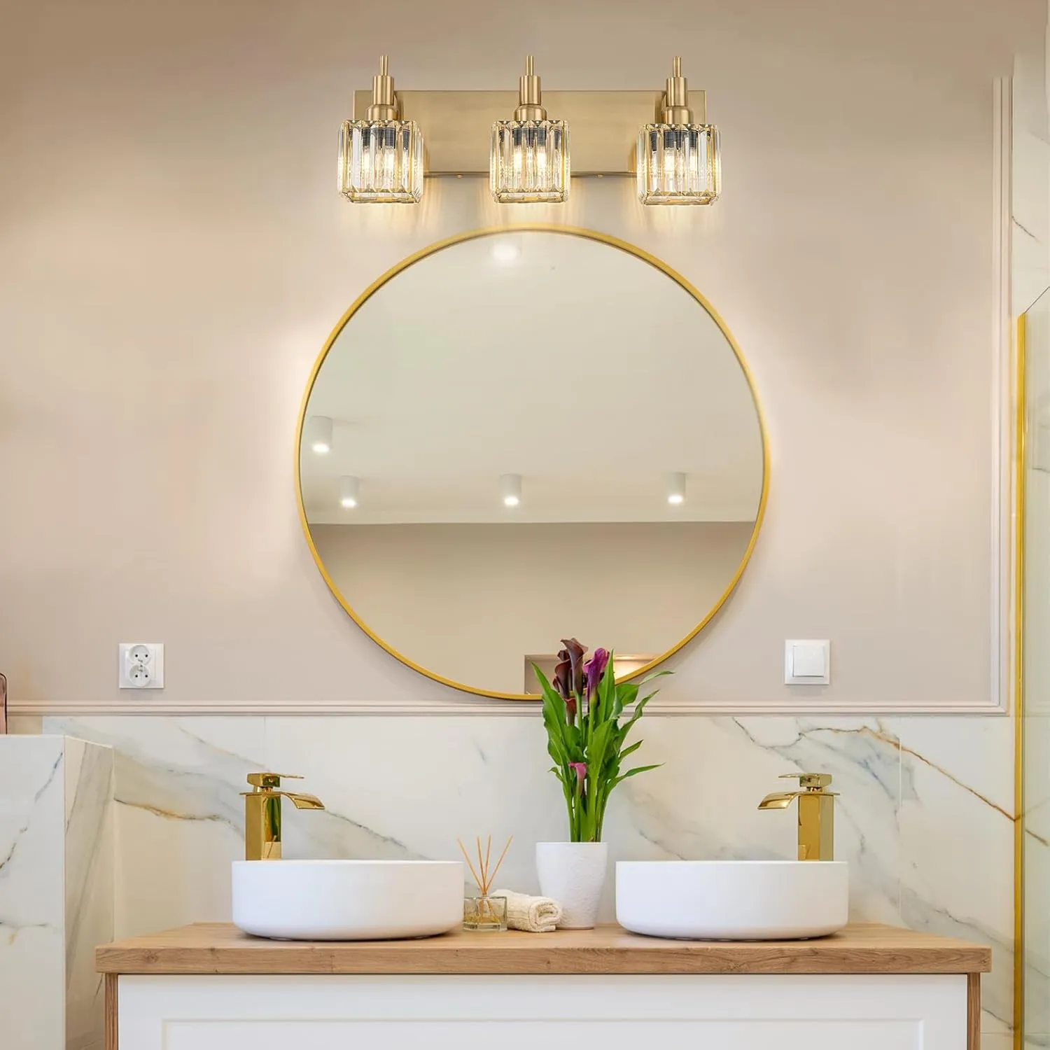 Gold Bathroom Vanity Lights - 3 Lights Crystal Bathroom Lighting Fixtures Over Mirror Modern Gold Crystal Wall Light