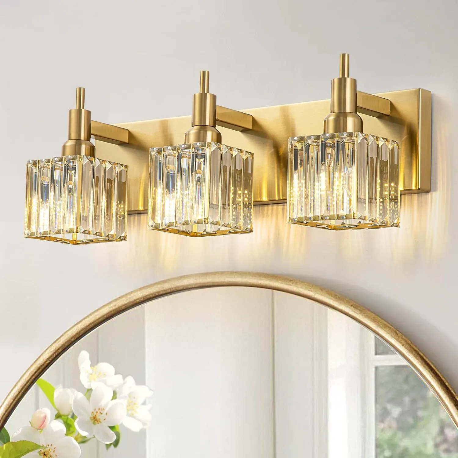 Gold Bathroom Vanity Lights - 3 Lights Crystal Bathroom Lighting Fixtures Over Mirror Modern Gold Crystal Wall Light