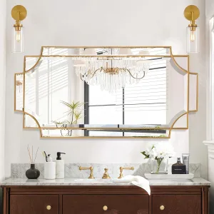 Gold Mirror for Wall, 24"x48" Large Decorative Mirrors for Wall Decor, Polished Bevelled Full Length Long Mirror for Living Room, Bathroom, Bedroom, Entryway