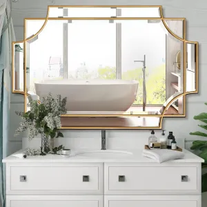 Gold Mirror for Wall, 32"x48" Large Decorative Mirrors for Wall Decor, Polished Bevelled Full Length Long Mirror for Living Room, Bathroom, Bedroom, Entryway