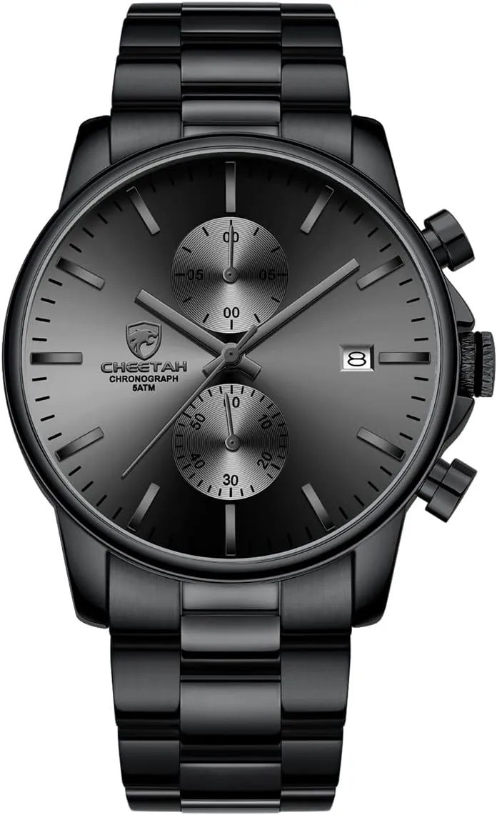 GOLDEN HOUR Fashion Business Mens Watches with Stainless Steel Waterproof Chronograph Quartz Watch for Men, Auto Date