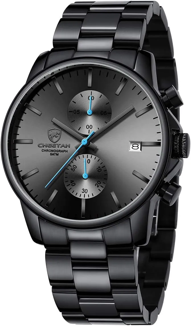 GOLDEN HOUR Fashion Business Mens Watches with Stainless Steel Waterproof Chronograph Quartz Watch for Men, Auto Date