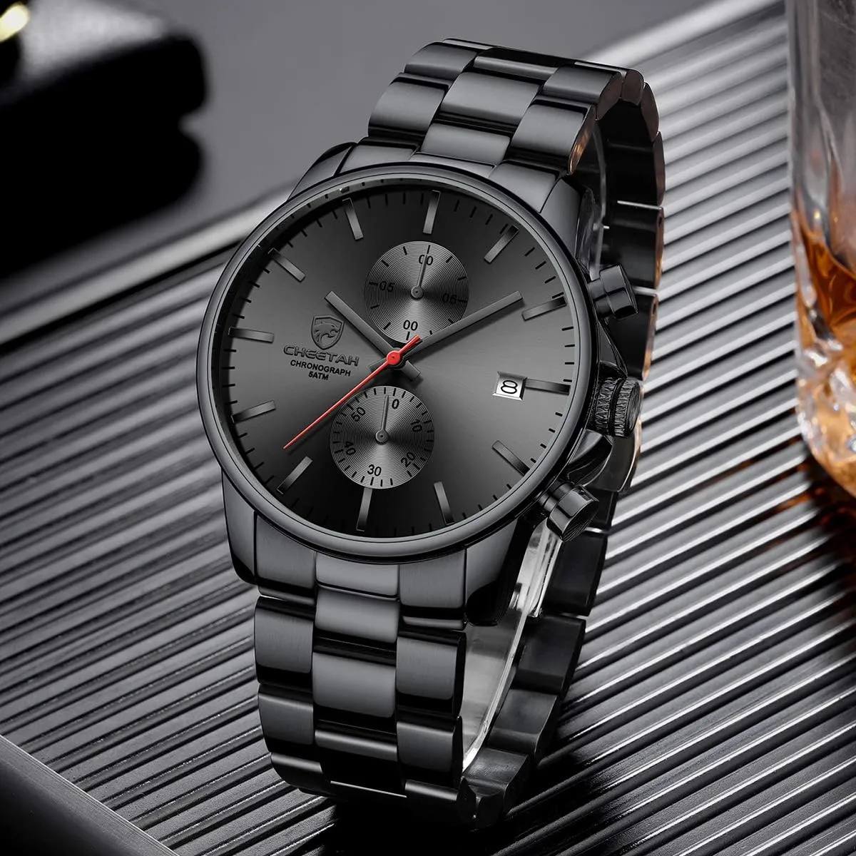 GOLDEN HOUR Fashion Business Mens Watches with Stainless Steel Waterproof Chronograph Quartz Watch for Men, Auto Date
