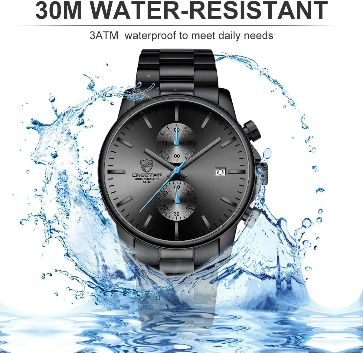 GOLDEN HOUR Fashion Business Mens Watches with Stainless Steel Waterproof Chronograph Quartz Watch for Men, Auto Date