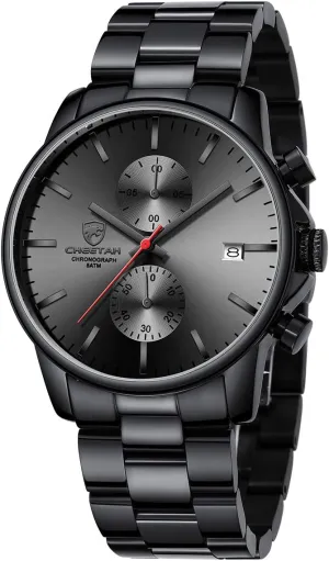 GOLDEN HOUR Fashion Business Mens Watches with Stainless Steel Waterproof Chronograph Quartz Watch for Men, Auto Date