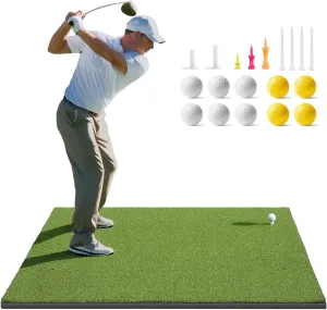 Golf Mat, 5x4ft/5x5ft Dense Elite Golf Hitting Mats Practice with 10 Balls, 9 Tees, Heavy Duty Artificial Hitting Training Matt for Backyard Driving Chipping Indoor Outdoor Simulators