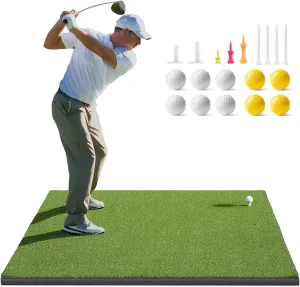 Golf Mat, 5x4ft/5x5ft Dense Elite Golf Hitting Mats Practice with 10 Balls, 9 Tees, Heavy Duty Artificial Hitting Training Matt for Backyard Driving Chipping Indoor Outdoor Simulators