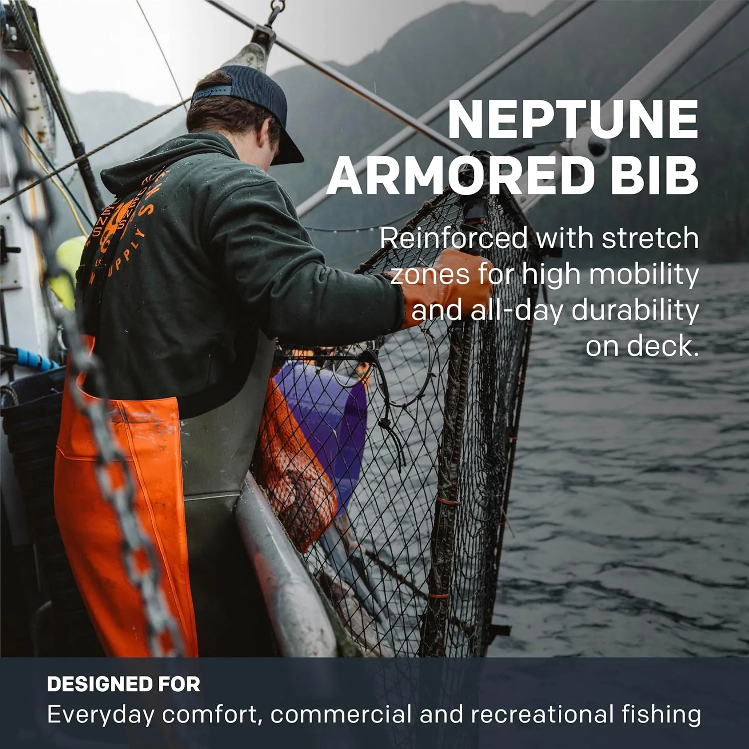 Grundens Neptune Armored Bib - Outerwear Suit for Fishing, Wind and Weather Resistant, Stain Resistant, Medium Duty