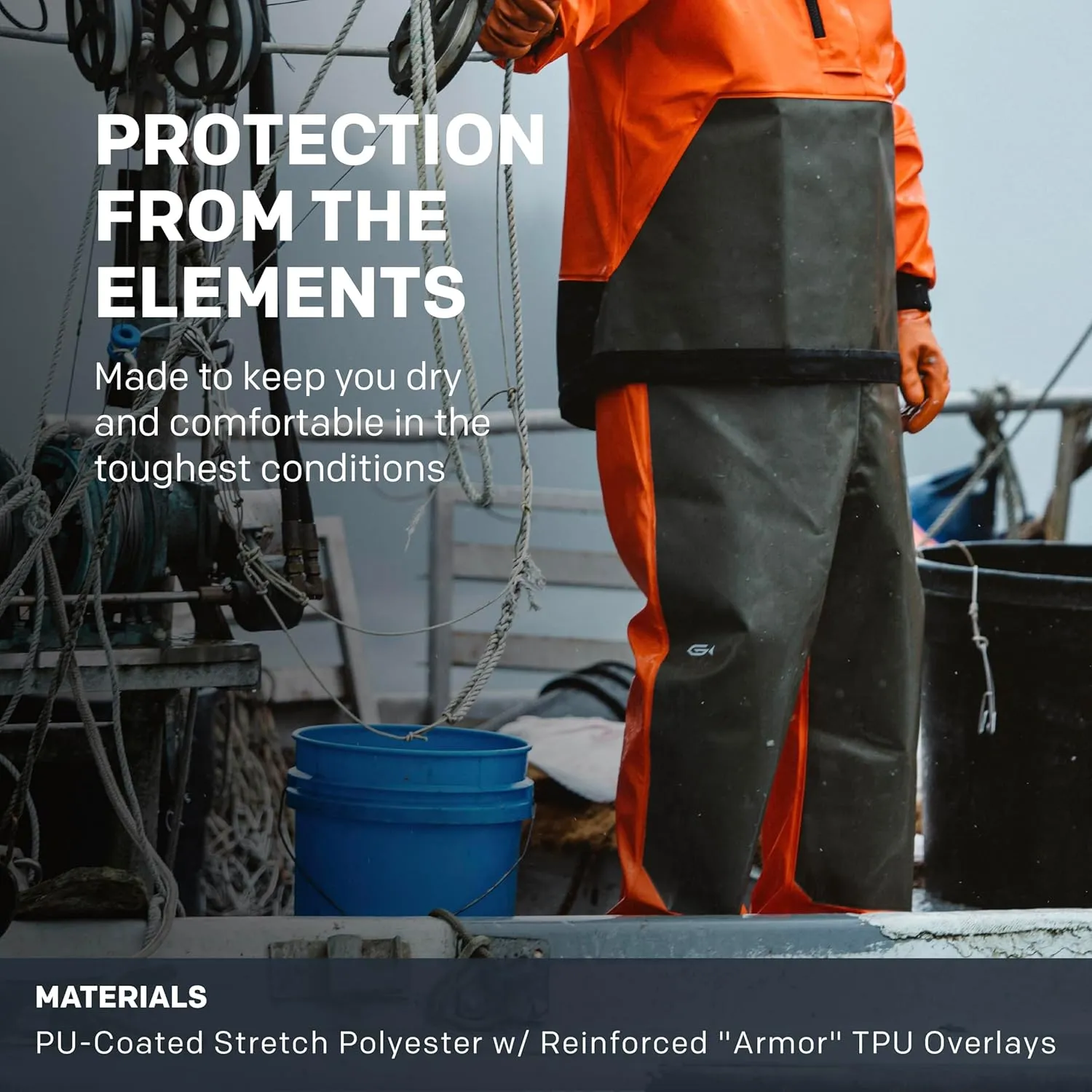 Grundens Neptune Armored Bib - Outerwear Suit for Fishing, Wind and Weather Resistant, Stain Resistant, Medium Duty