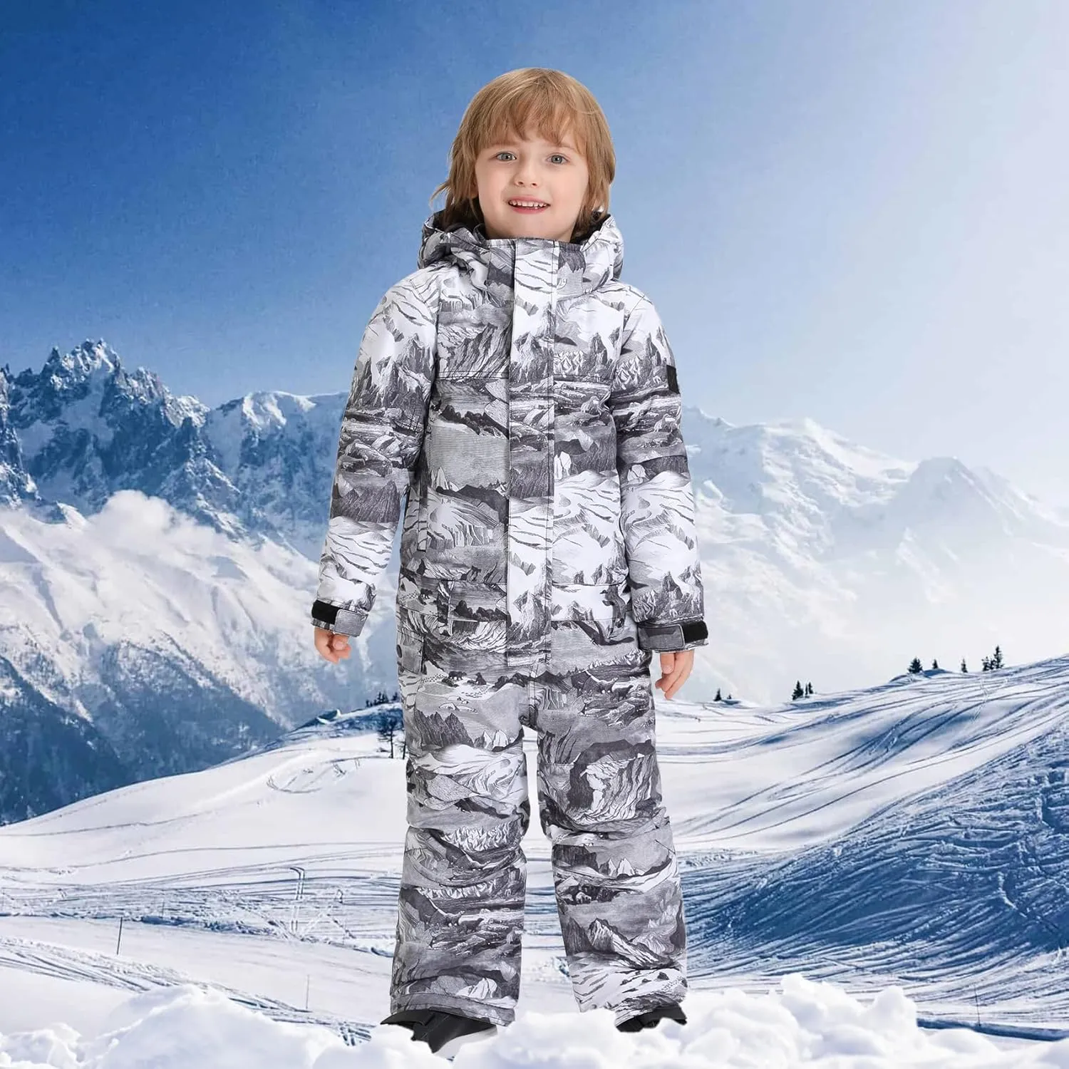 GSOU SNOW Ski Suit Kids Snowsuit One Piece Boys Girls Snowboard Suit Ski Jumpsuits Coveralls Waterproof Windproof