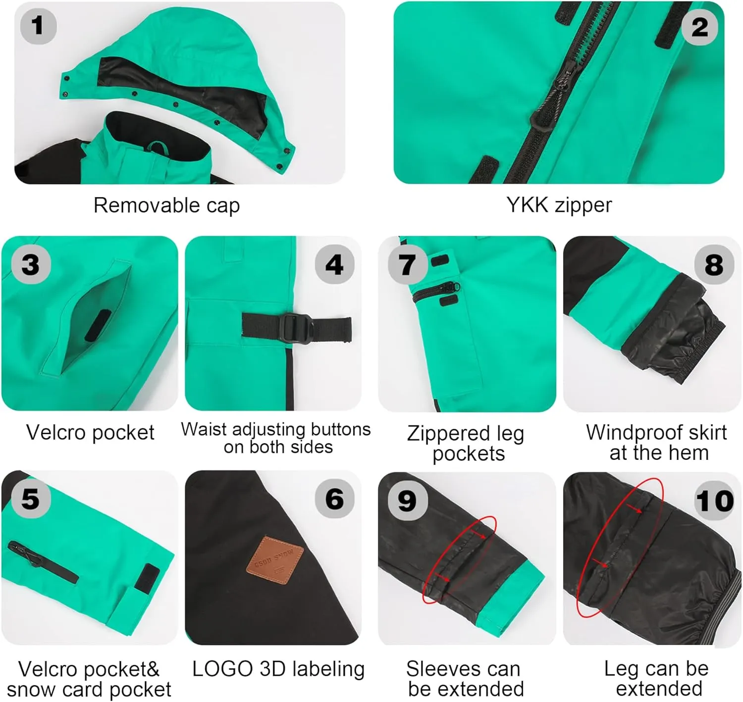 GSOU SNOW Ski Suit Kids Snowsuit One Piece Boys Girls Snowboard Suit Ski Jumpsuits Coveralls Waterproof Windproof