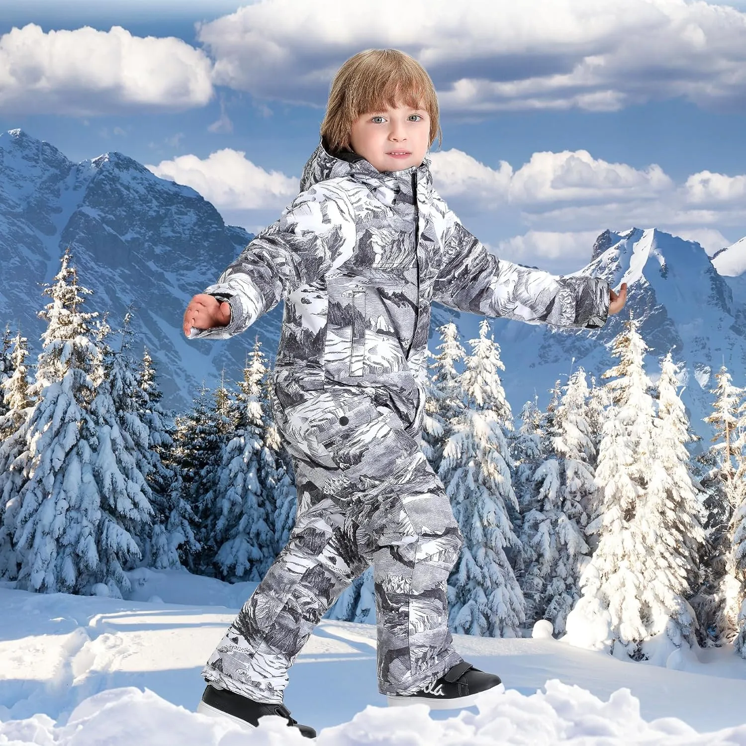 GSOU SNOW Ski Suit Kids Snowsuit One Piece Boys Girls Snowboard Suit Ski Jumpsuits Coveralls Waterproof Windproof