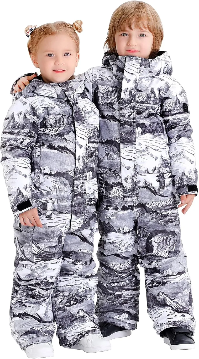 GSOU SNOW Ski Suit Kids Snowsuit One Piece Boys Girls Snowboard Suit Ski Jumpsuits Coveralls Waterproof Windproof