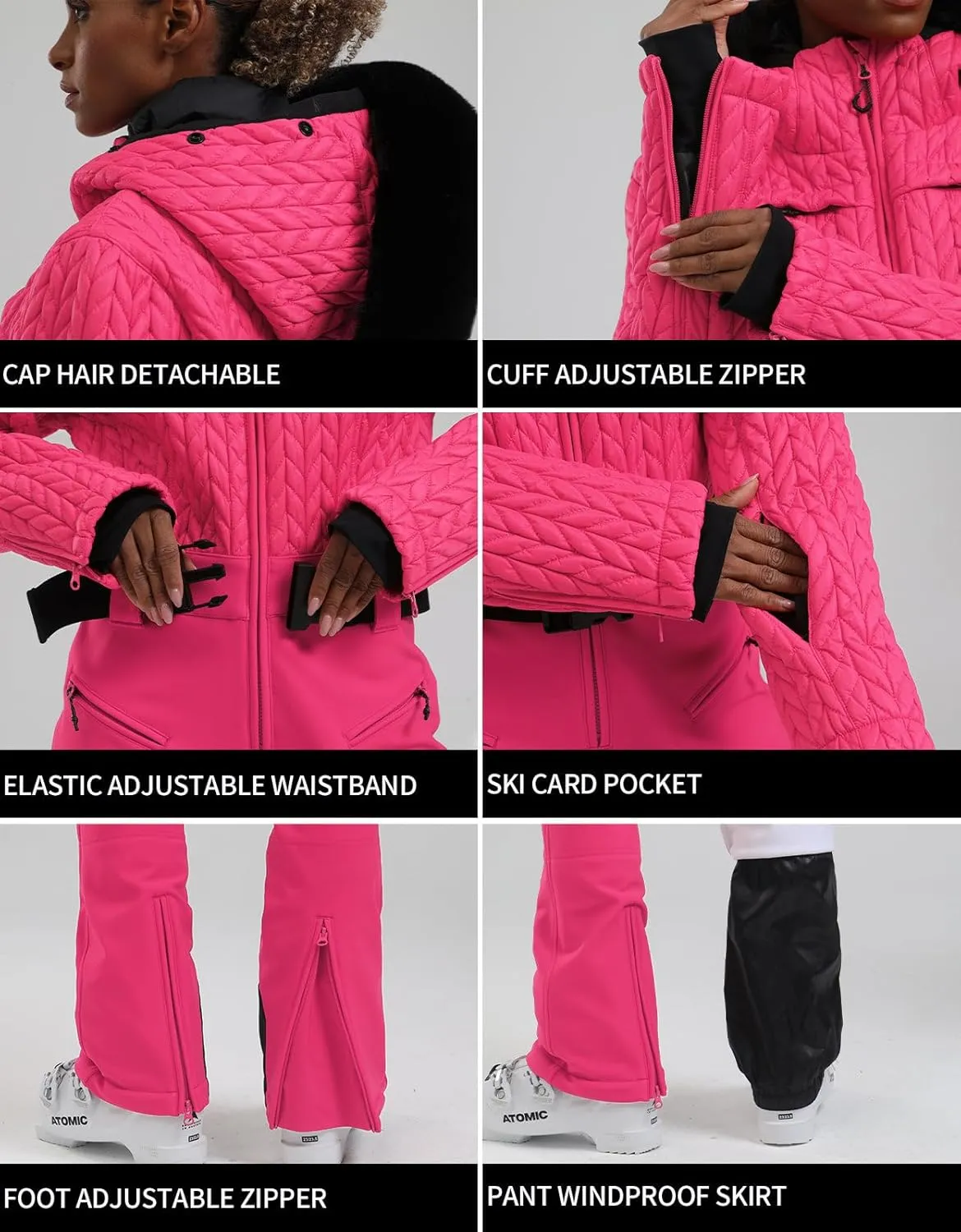 GSOU SNOW Ski Suit Women One Piece Jumpsuit Snowsuit adult Slim Winter Waterproof Windproof Outdoor Sports Warm
