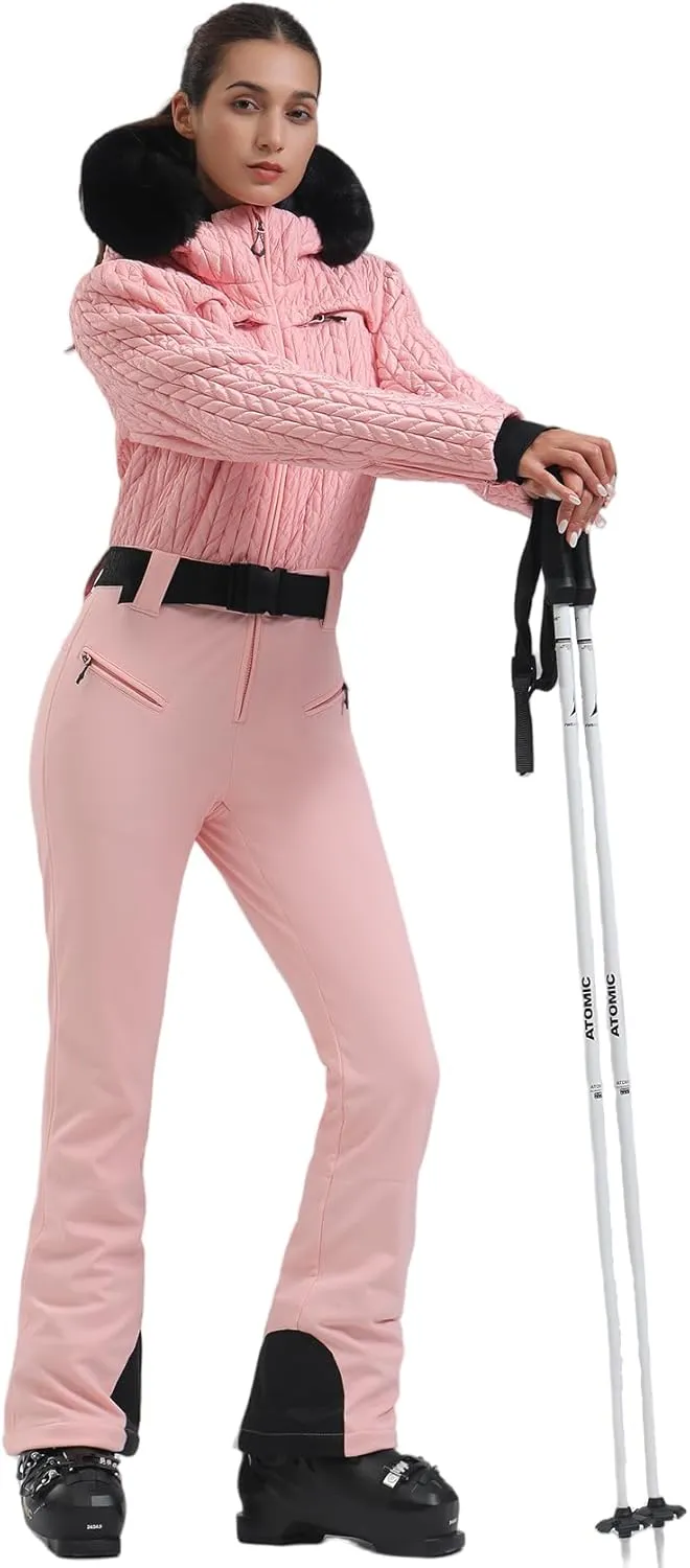 GSOU SNOW Ski Suit Women One Piece Jumpsuit Snowsuit adult Slim Winter Waterproof Windproof Outdoor Sports Warm