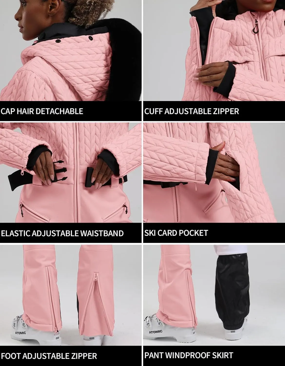 GSOU SNOW Ski Suit Women One Piece Jumpsuit Snowsuit adult Slim Winter Waterproof Windproof Outdoor Sports Warm