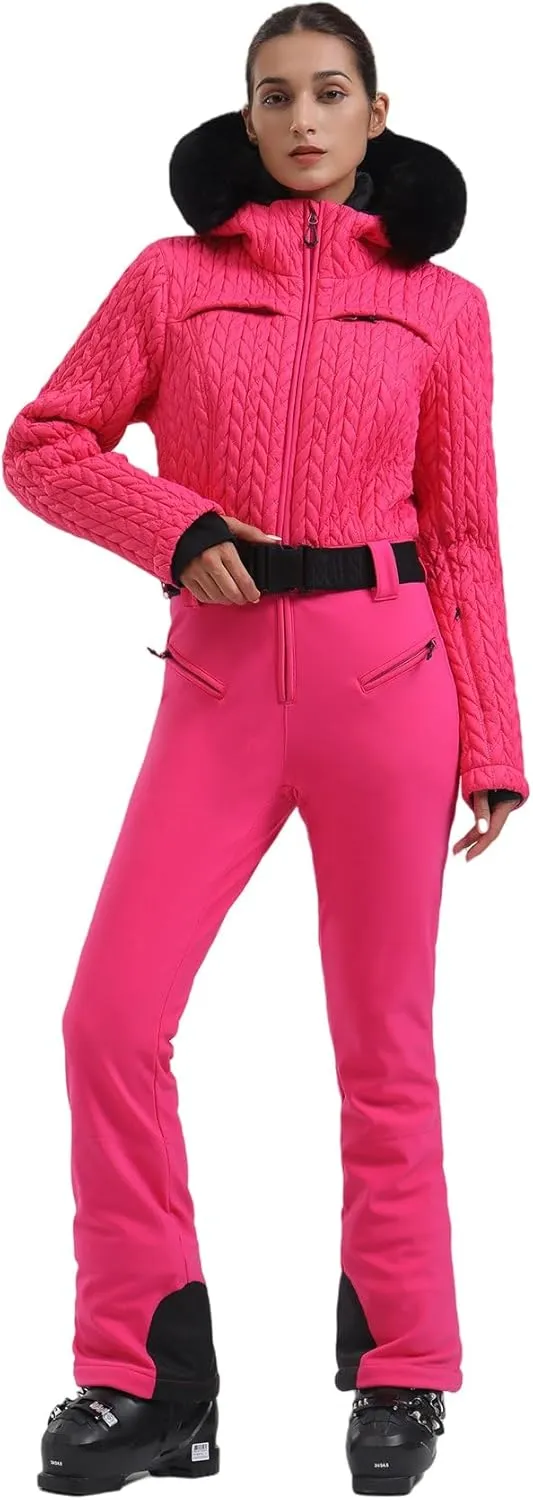 GSOU SNOW Ski Suit Women One Piece Jumpsuit Snowsuit adult Slim Winter Waterproof Windproof Outdoor Sports Warm