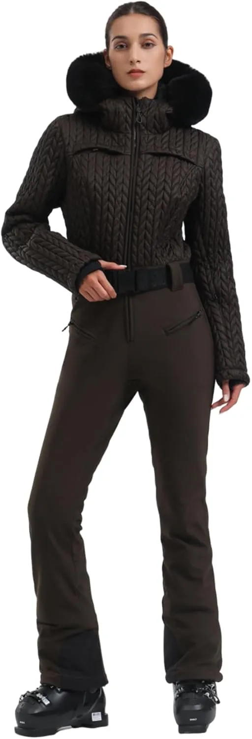 GSOU SNOW Ski Suit Women One Piece Jumpsuit Snowsuit adult Slim Winter Waterproof Windproof Outdoor Sports Warm