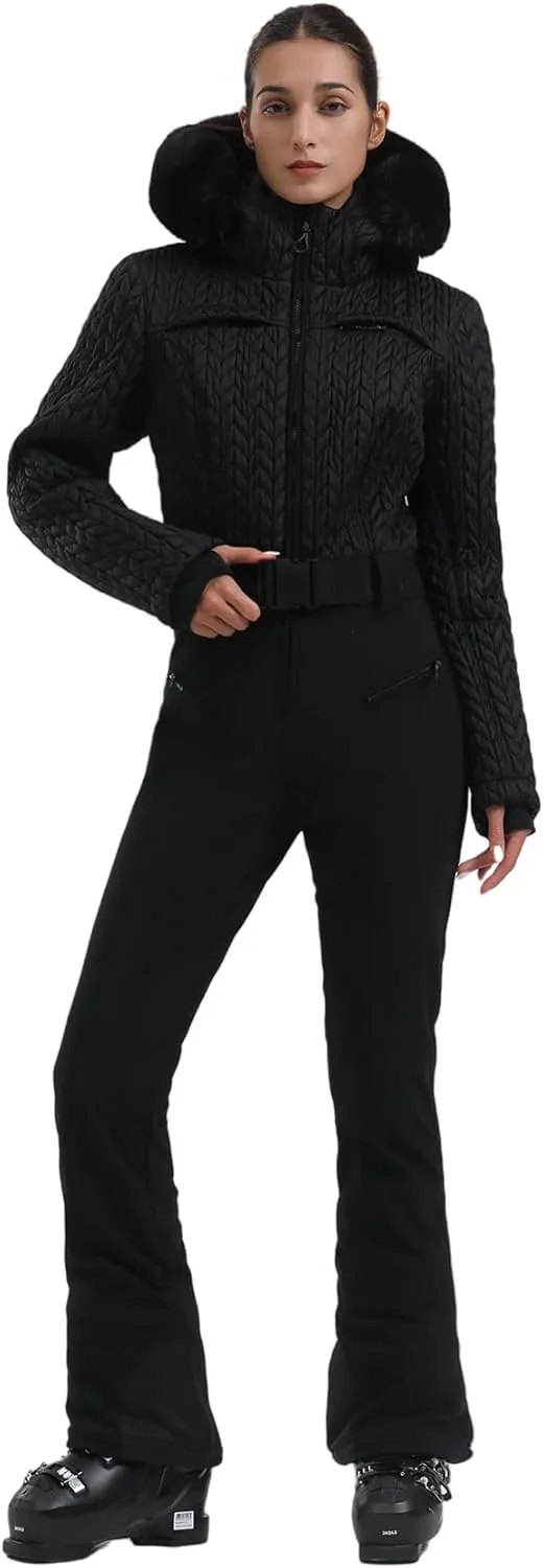 GSOU SNOW Ski Suit Women One Piece Jumpsuit Snowsuit adult Slim Winter Waterproof Windproof Outdoor Sports Warm