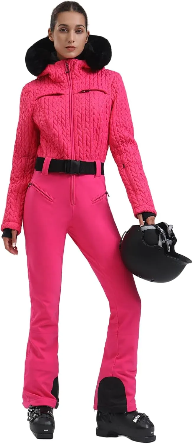 GSOU SNOW Ski Suit Women One Piece Jumpsuit Snowsuit adult Slim Winter Waterproof Windproof Outdoor Sports Warm