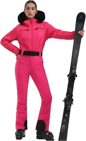 GSOU SNOW Ski Suit Women One Piece Jumpsuit Snowsuit adult Slim Winter Waterproof Windproof Outdoor Sports Warm