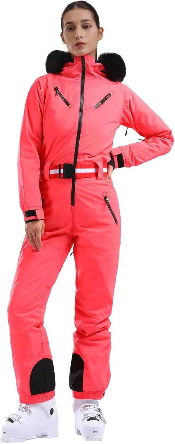 GSOU SNOW Ski Suit Women Snowsuit One Piece Snowboarding Waterproof Windproof Jumpsuit for Outdoor Sports