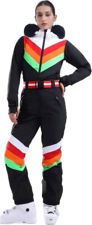 GSOU SNOW Ski Suit Women Snowsuit One Piece Snowboarding Waterproof Windproof Jumpsuit for Outdoor Sports