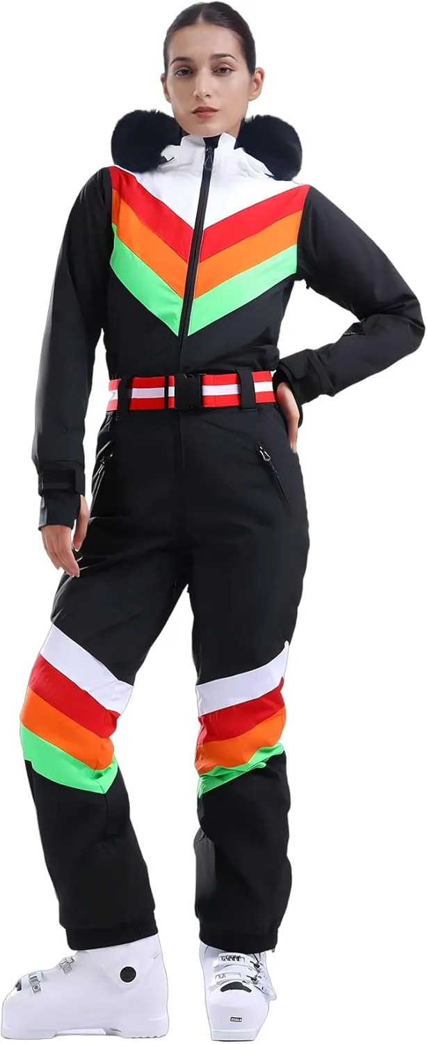 GSOU SNOW Ski Suit Women Snowsuit One Piece Snowboarding Waterproof Windproof Jumpsuit for Outdoor Sports
