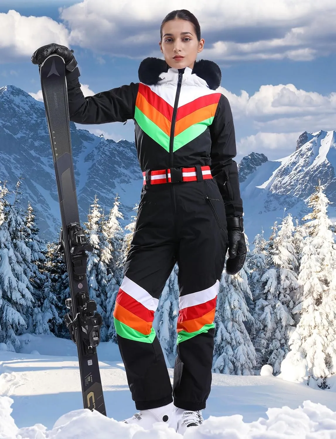GSOU SNOW Ski Suit Women Snowsuit One Piece Snowboarding Waterproof Windproof Jumpsuit for Outdoor Sports