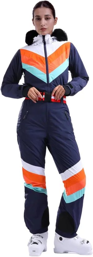 GSOU SNOW Ski Suit Women Snowsuit One Piece Snowboarding Waterproof Windproof Jumpsuit for Outdoor Sports