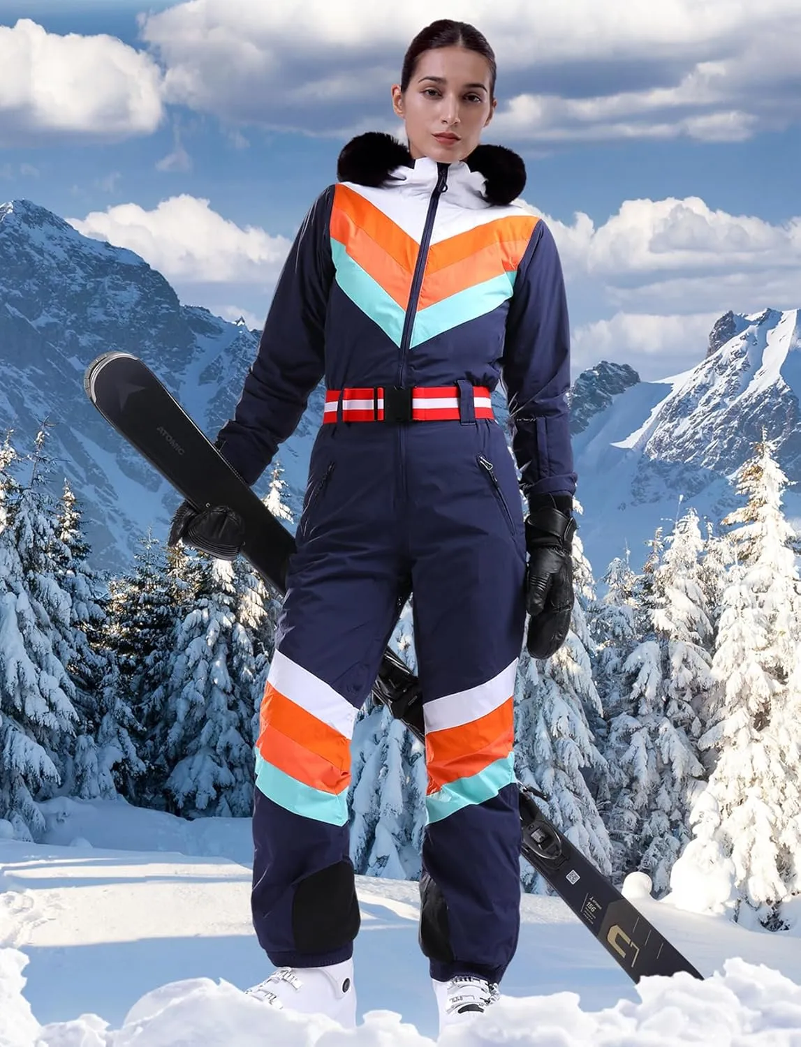 GSOU SNOW Ski Suit Women Snowsuit One Piece Snowboarding Waterproof Windproof Jumpsuit for Outdoor Sports