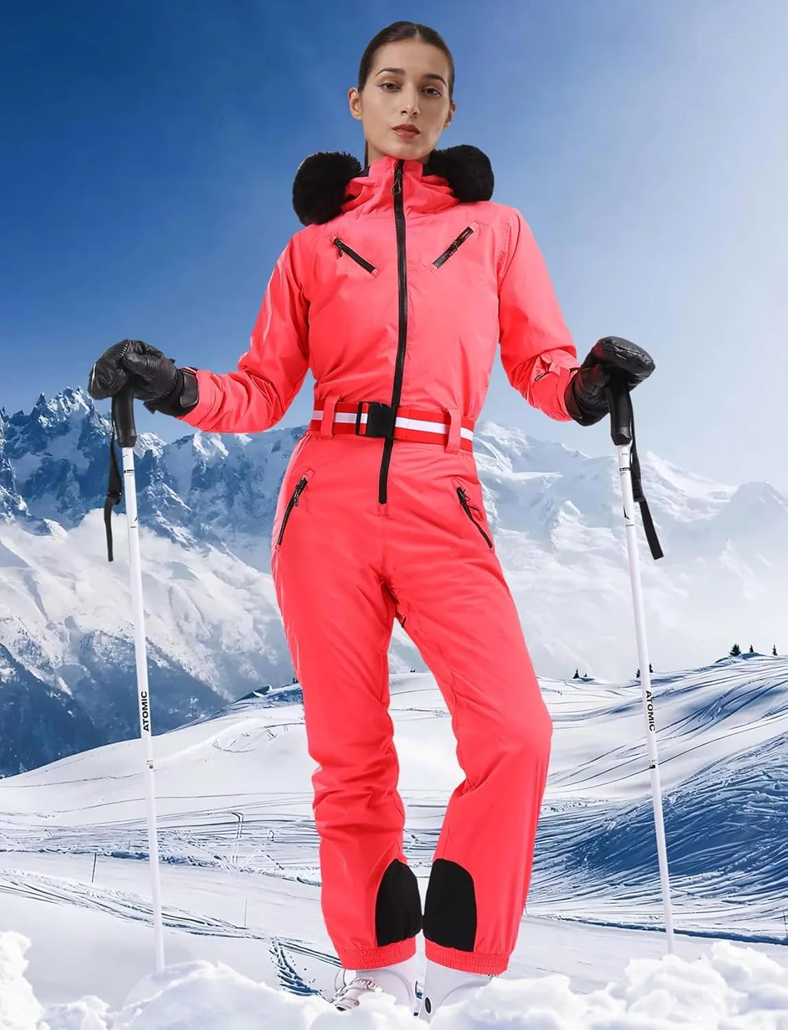 GSOU SNOW Ski Suit Women Snowsuit One Piece Snowboarding Waterproof Windproof Jumpsuit for Outdoor Sports