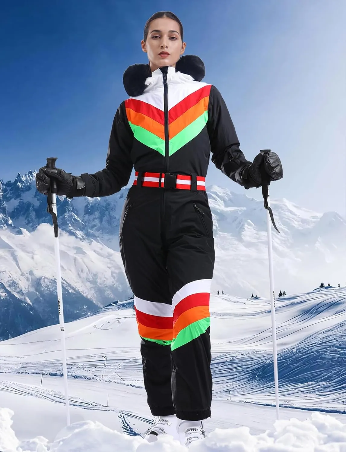GSOU SNOW Ski Suit Women Snowsuit One Piece Snowboarding Waterproof Windproof Jumpsuit for Outdoor Sports