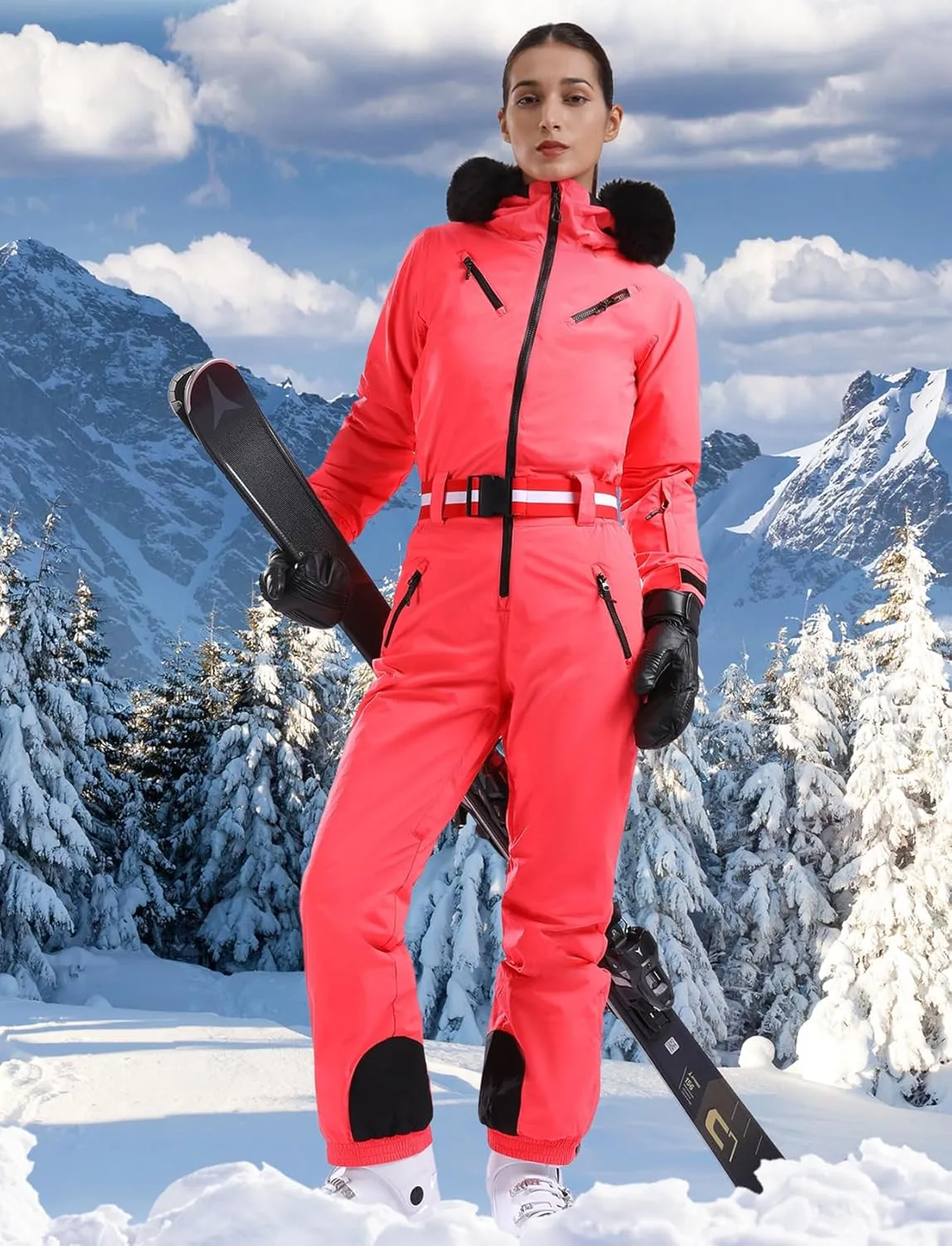 GSOU SNOW Ski Suit Women Snowsuit One Piece Snowboarding Waterproof Windproof Jumpsuit for Outdoor Sports