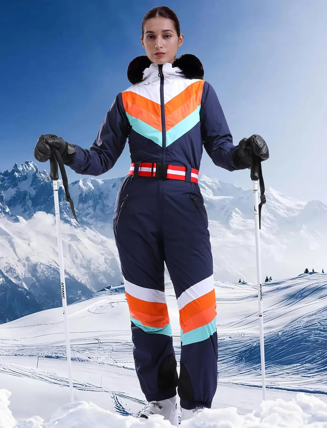 GSOU SNOW Ski Suit Women Snowsuit One Piece Snowboarding Waterproof Windproof Jumpsuit for Outdoor Sports