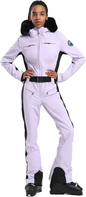 GSOU SNOW Ski Suit Womens One Piece Snowsuit Snowboard Jacket Slim Snow Jumpsuit Faux Fur Ski Outfit Waterproof Windproof