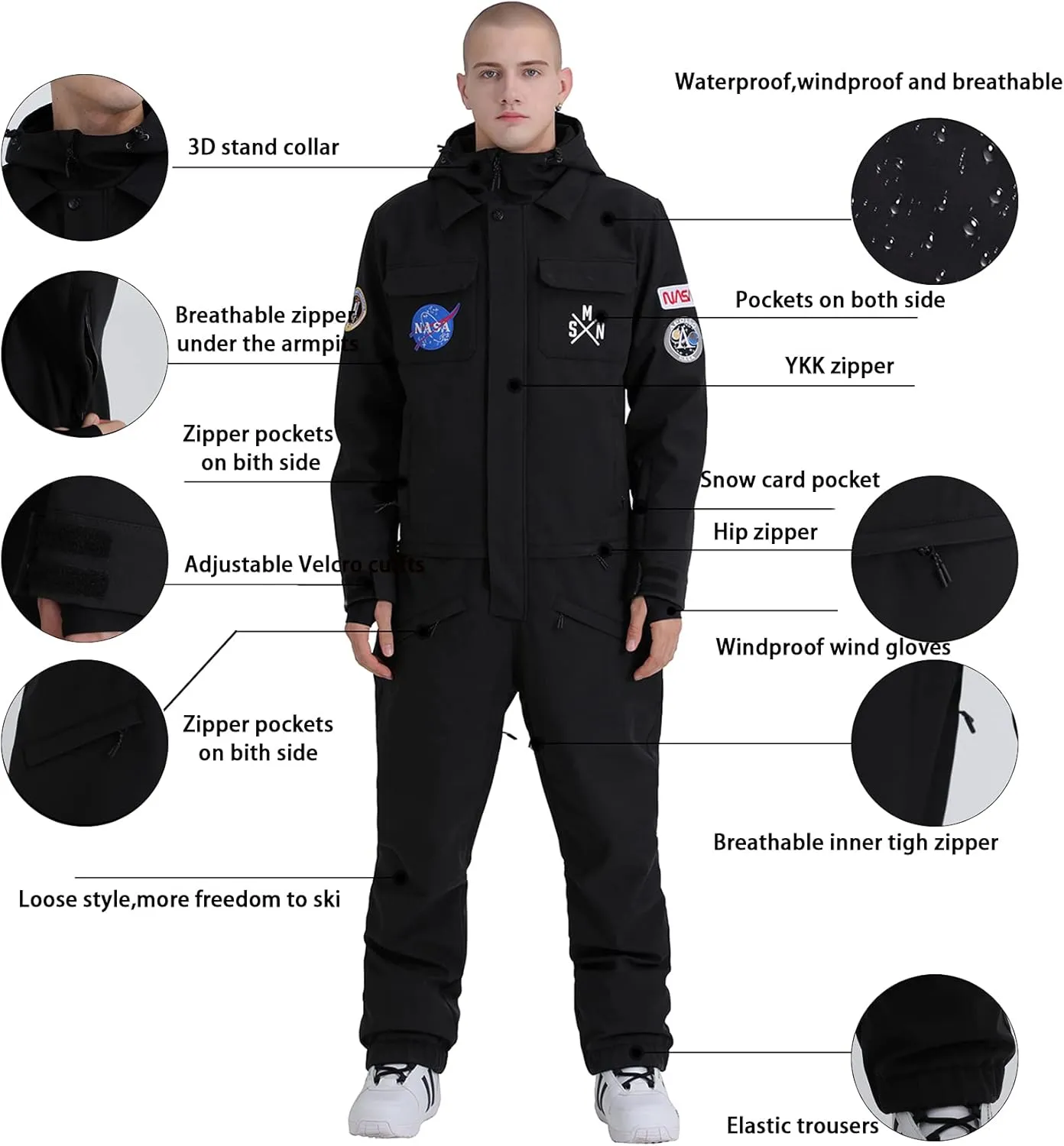 GSOU SNOW Ski Suits Women Men One Piece Snow Suits Waterproof Windproof Men Snowsuit Insulated Ski Jumpsuit for Snow Sports