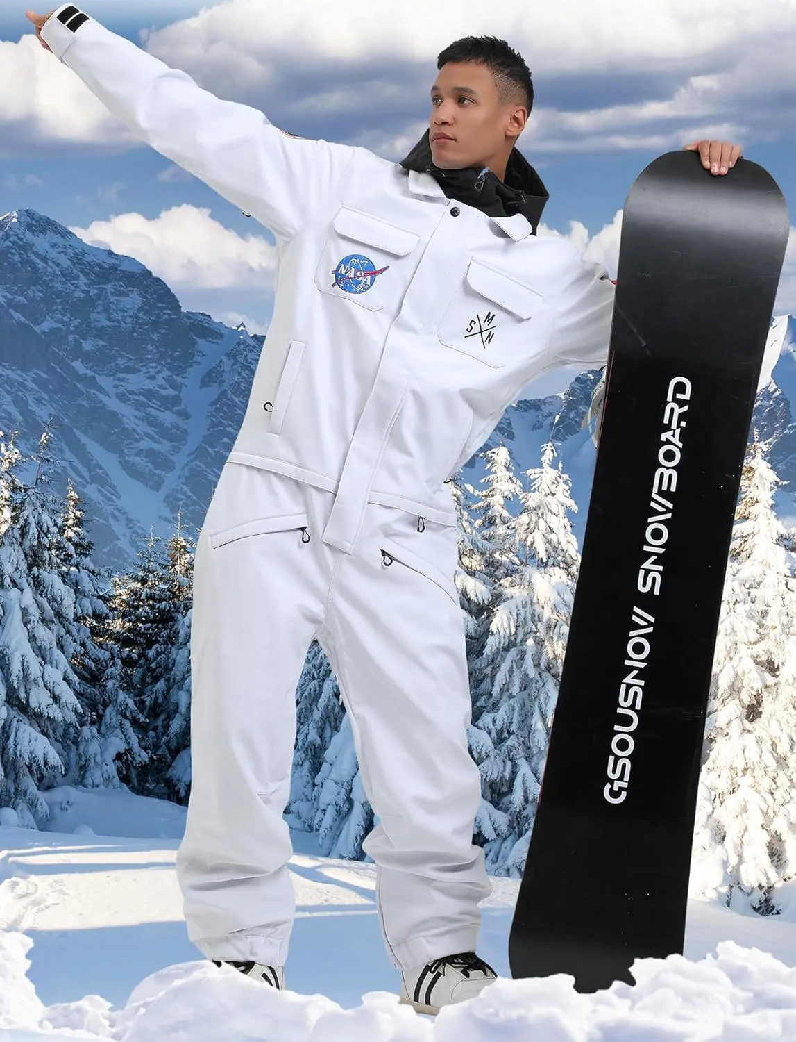 GSOU SNOW Ski Suits Women Men One Piece Snow Suits Waterproof Windproof Men Snowsuit Insulated Ski Jumpsuit for Snow Sports