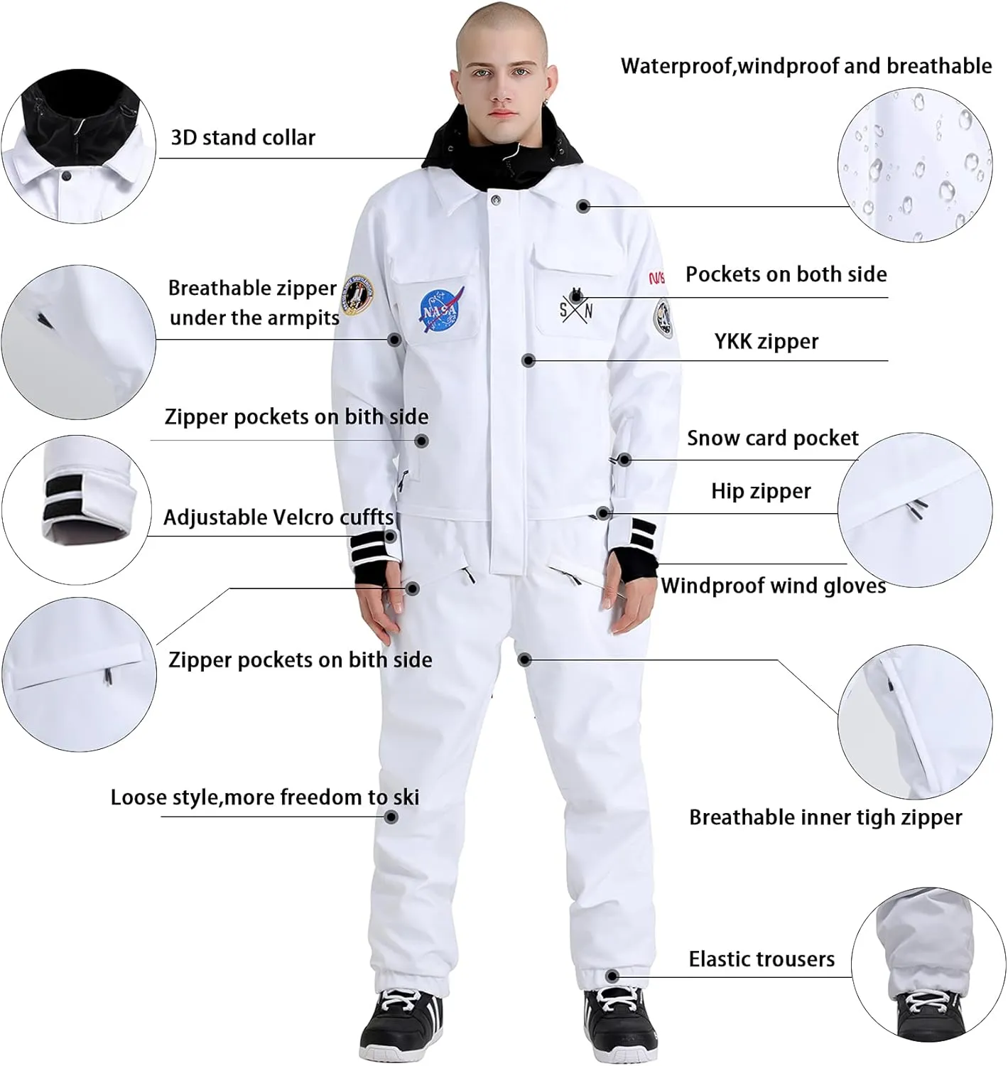 GSOU SNOW Ski Suits Women Men One Piece Snow Suits Waterproof Windproof Men Snowsuit Insulated Ski Jumpsuit for Snow Sports