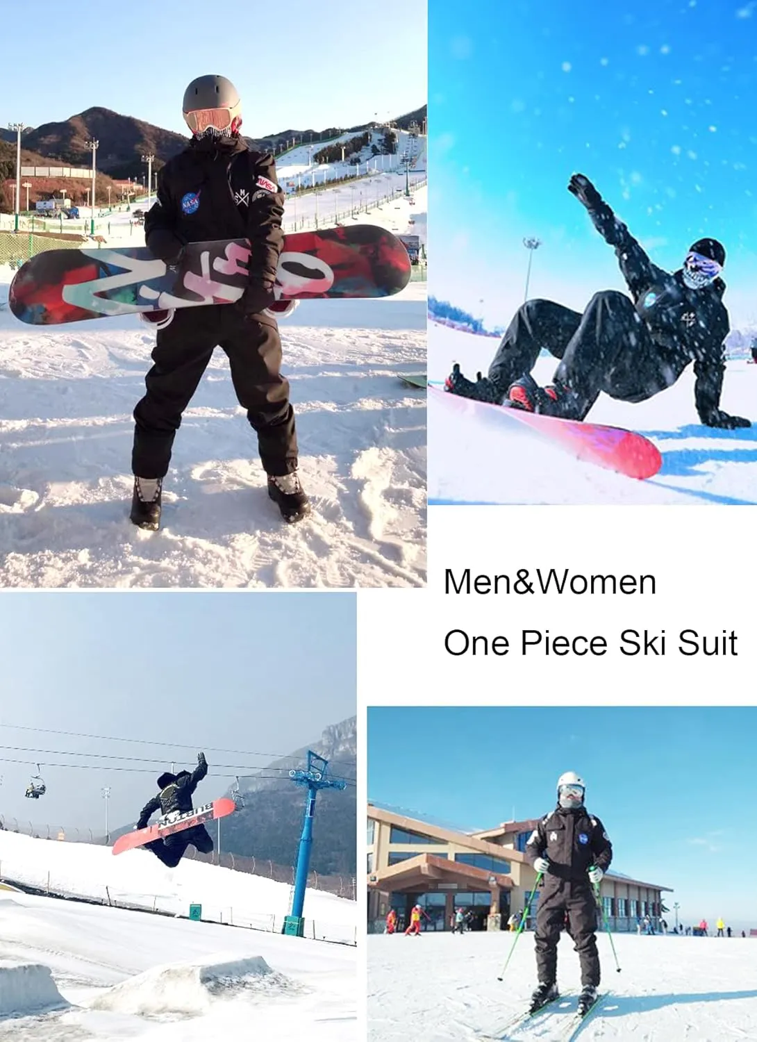 GSOU SNOW Ski Suits Women Men One Piece Snow Suits Waterproof Windproof Men Snowsuit Insulated Ski Jumpsuit for Snow Sports