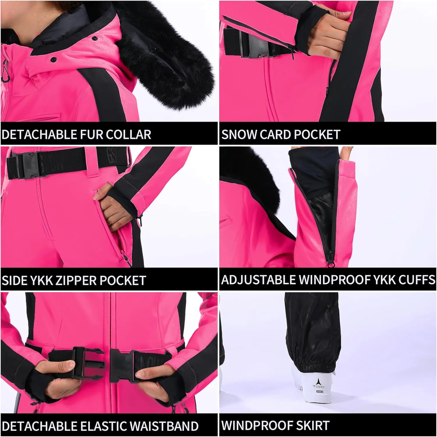 GSOU SNOW Womens Ski Suit One Piece Snowsuit Snowboard Slim Insulated Jumpsuit Jacket Waterproof Windproof for Outdoor Sports